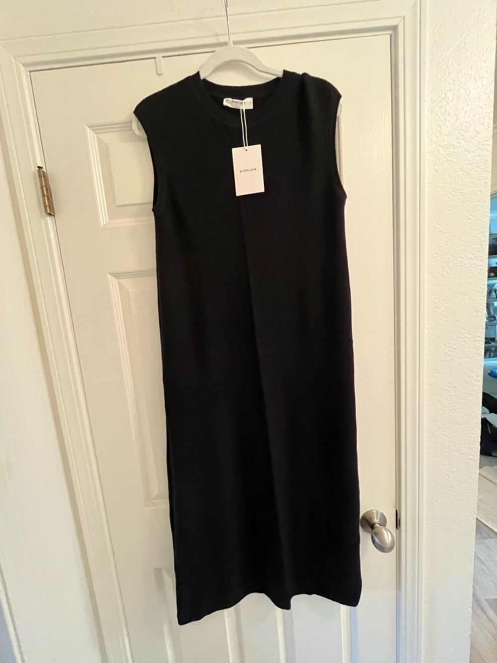 EverlaneSleeveless Black Rib Knit Cotton Shift Dress